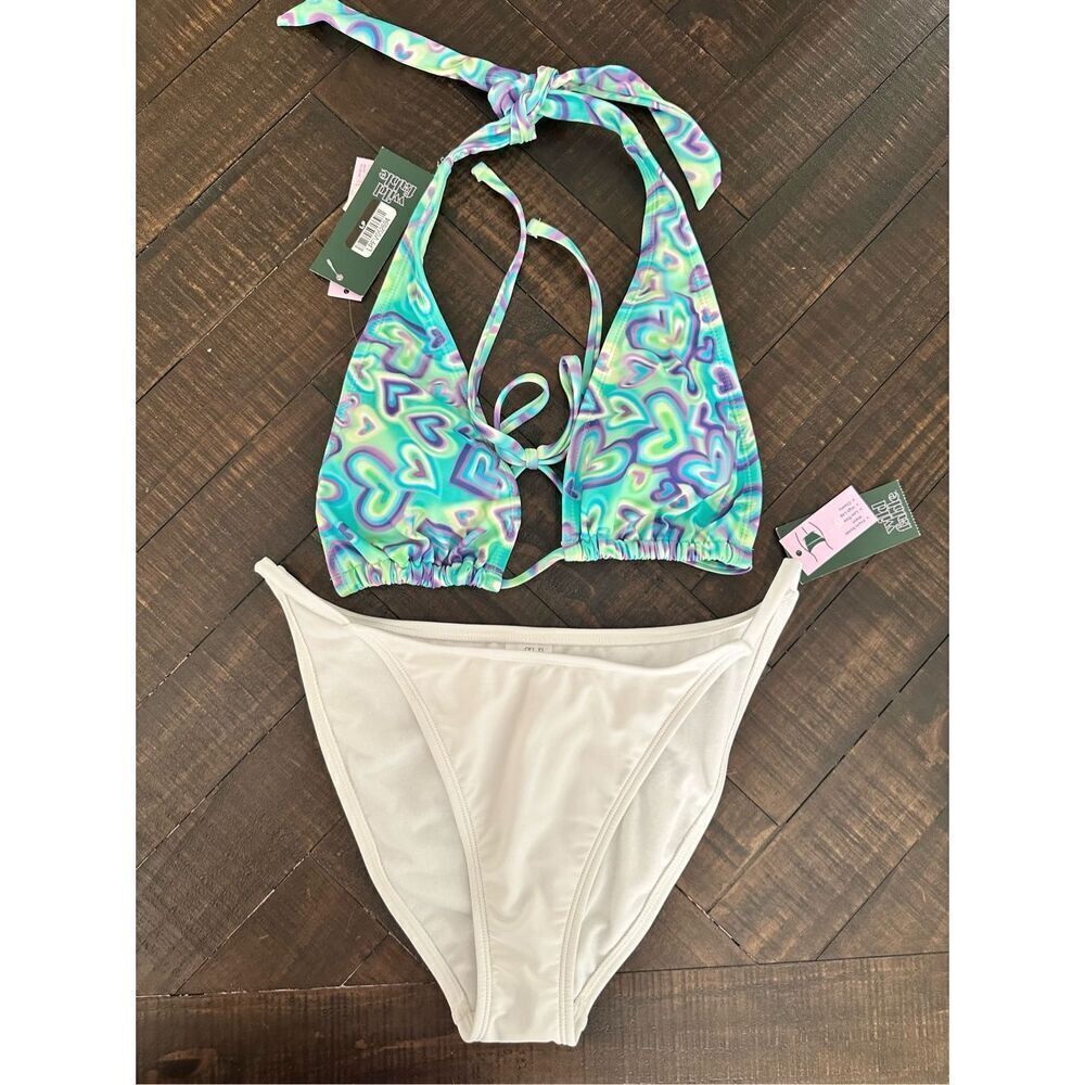 🌸 Target Brands Green and White Hearts Multi Wear Bikini Size Medium New